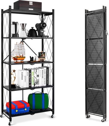 MULTIPURPOSE 5 LAYER FOLDABLE SHELF WITH WHEEL