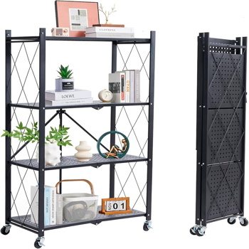 MULTIPURPOSE 4 LAYER FOLDABLE SHELF WITH WHEEL